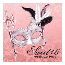 Rosa schwarzes Maskerade-Party des Bonbon-16 Individuelle Einladung