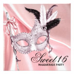 Rosa schwarzes Maskerade-Party des Bonbon-16 Einladungskarten