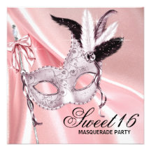 Rosa schwarzes Maskerade-Party des Bonbon-16 Einladungskarten