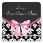 Rosa schwarzes Party des Damast-Bonbon-16 Personalisierte Ankündigungskarten