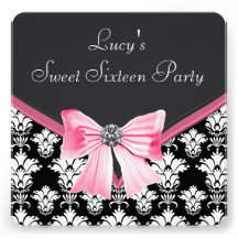 Rosa schwarzes Party des Damast-Bonbon-16 Personalisierte Ankündigungskarten