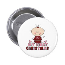 Rosa Strichmännchen-Mädchen-erstes Weihnachten Anstecknadelbutton