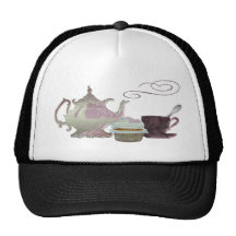 Rosa Teekanne-, Teacup-und Kuchen-Kunst Retrokultmützen