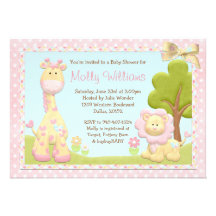 Rosa Tier-Babyparty-Einladung