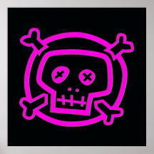 Rosa Totenkopf mit gekreuzter Knochen Plakat
