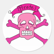 Rosa Totenkopf mit gekreuzter Knochen-T-Shirts und Runder Sticker