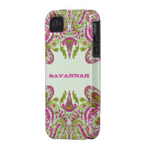 Rosa u. Limone grüne personalisierte Damast iPhone iPhone 4 Hüllen