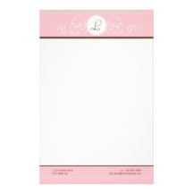 Rosa-u. Schokoladen-rosa Monogramm-Briefpapier Personalisierte Druckpapiere