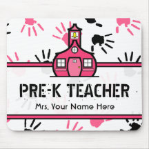 Rosa u. schwarzer Handprints Pre-K Lehrer Mousepad
