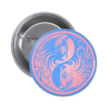 Rosa und blaue Yin Yang Kätzchen Anstecknadelbutton