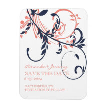 Rosa und blaues doppeltes Blumen Save the Date Magnet