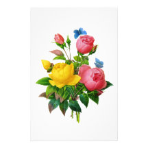 Rosa und gelber Rosen-Blumenstrauß durch Redoute Personalisiertes Büropapier
