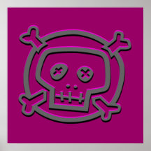 Rosa und grauer Totenkopf mit gekreuzter Knochen Plakatdrucke