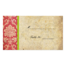 Rosa-und Grün-Vintager Damast, der Placecards Wedd Visitenkartenvorlagen