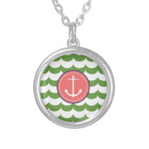 Rosa und grüner Anker mit Wellen-Muster Amuletten
