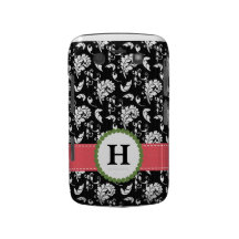Rosa und grünes Damast-Monogramm-BlackBerry mutige Blackberry Bold Cover