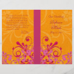 Rosa und orange abstraktes Blumenhochzeits-Program Flyer Druck