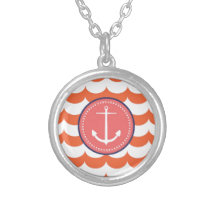 Rosa und orange Anker mit Wellen-Muster Halsketten