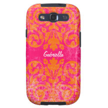 Rosa und orange Grunge-Vintager Damast personalisi Samsung Galaxy SIII Hüllen