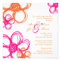 Rosa und orange wilde Blumen, die Einladung Weddin