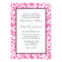 Rosa-und Schwarz-Strudel-Damast-Hochzeit Individuelle Ankündigung