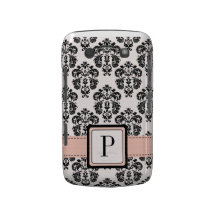 Rosa und schwarzer Damast-mit Monogramm BlackBerry Blackberry Hüllen