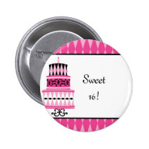 Rosa und schwarzer Party-Kuchen Anstecknadelbuttons
