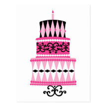 Rosa und schwarzer Party-Kuchen Postkarte