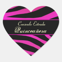 Rosa und schwarzer Zebra Quinceanera Herz Aufkleber