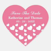 Rosa und weiße Herz-Save the Date Aufkleber