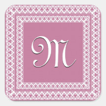 Rosa-und weißesverziertes Hochzeits-Monogramm Aufkleber