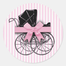 Rosa Vintager KinderwagenPram mit Band Sticker