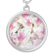 Rosa weiße Azaleen-Blumen-Halsketten-Sterlingsilbe