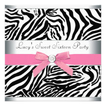 Rosa Zebra-16. Geburtstag-Geburtstags-Party Personalisierte Einladungskarten