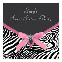 Rosa Zebra-Bonbon 16 Geburtstags-Party Einladung