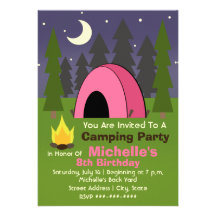 Rosa Zelt-Campings-Geburtstags-Party Einladung
