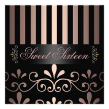 Rosen-rosa/schwarzer Streifen-u. Strudel-Bonbon 16 Personalisierte Ankündigungen