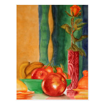 Rosen- und Fruchtnoch Leben Watercolor Postkarte