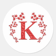 Rot-Blätter des Monogramm-Buchstabe-K Aufkleber