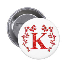 Rot-Blätter des Monogramm-Buchstabe-K Anstecknadelbuttons