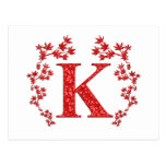 Rot-Blätter des Monogramm-Buchstabe-K Postkarten