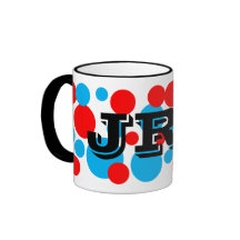 Rot und Aqua-Blasen-Punkt-Monogramm-Becher Kaffee Haferl
