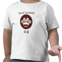 Rot und Brown-Socken-Affe: Viertes Geburtstags-T-S Shirts