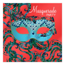 Rote aquamarine blaue Maskerade-Party Einladungen