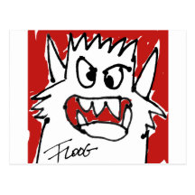 Rote Cartoon-Monster-Postkarte