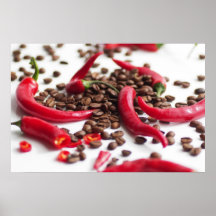 Rote Chili mit Kaffeebohnen Plakat