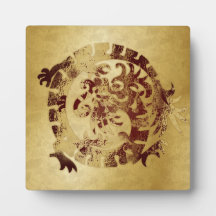 Rote Drache-Ikone auf Gold - 1 - Plakette Platte