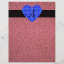 Rote Glittermonogramm-Blau-Rosen Flyerdruck