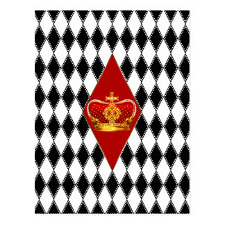 Rote Goldkrone u. Schwarzweiss-Diamanten Postkarte