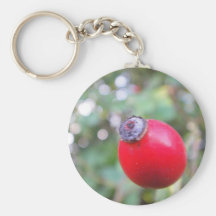 Rote Hagebutte mit weissem Bokeh Schlüsselanhänger